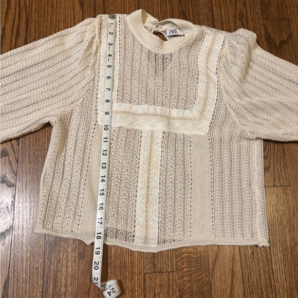 Zara Boho Long Sleeve Top size small off white - Picture 7 of 8